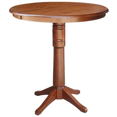 International Concepts 36" Round Top Pedestal Table with 12" Leaf-40.9" H-Dining, Counter, or Bar Height, Espresso