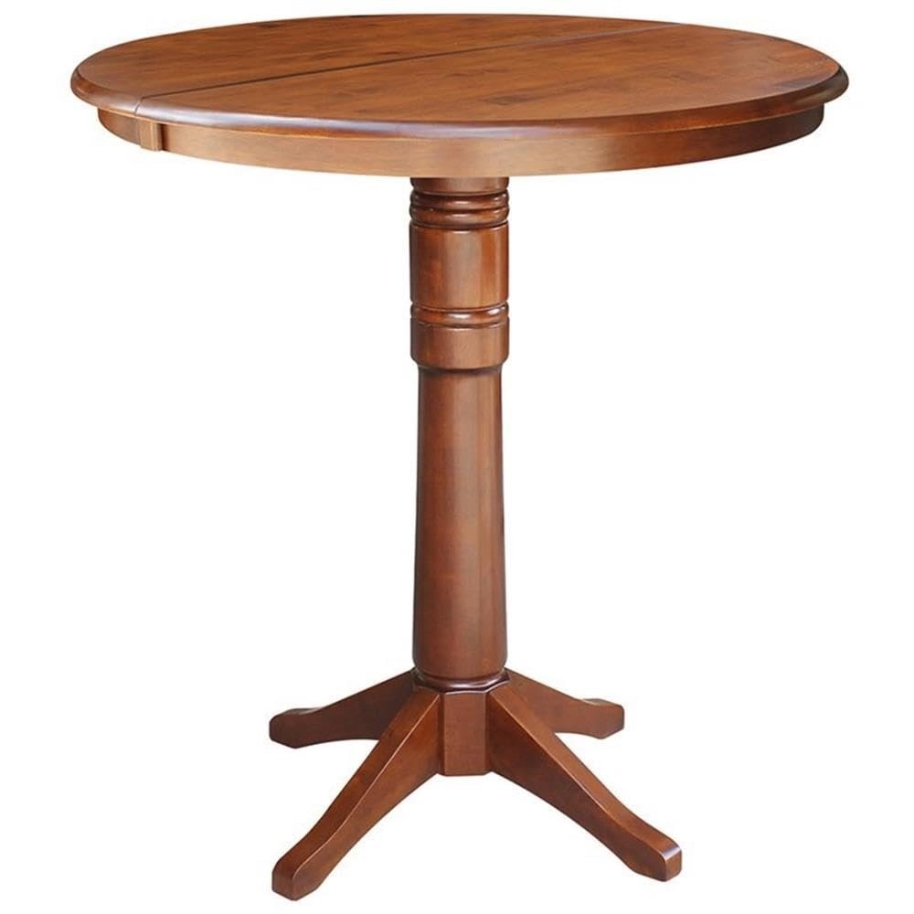 International Concepts 36" Round Top Pedestal Table with 12" Leaf-40.9" H-Dining, Counter, or Bar Height, Espresso