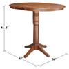 International Concepts 36" Round Top Pedestal Table with 12" Leaf-40.9" H-Dining, Counter, or Bar Height, Espresso view 2