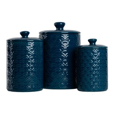 10 Strawberry Street Kitchen Canister, 3 Piece Set, Ocean Navy