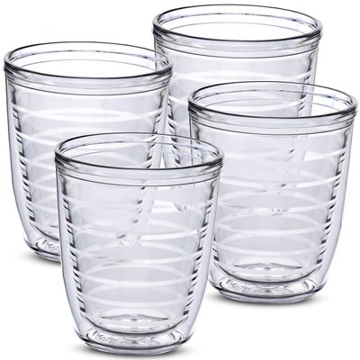 12oz Insulated Tumblers Plastic - Great for Iced Coffee & Hot Drinks, 4 pack Clear Double Wall Insulated Drinking Glasses Cups, BPA-Free, Reusable Cups, Camping, Travel, Kitchen, Party