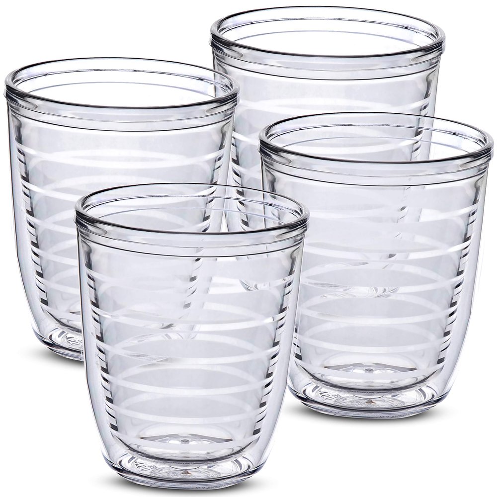 12oz Insulated Tumblers Plastic - Great for Iced Coffee & Hot Drinks, 4 pack Clear Double Wall Insulated Drinking Glasses Cups, BPA-Free, Reusable Cups, Camping, Travel, Kitchen, Party