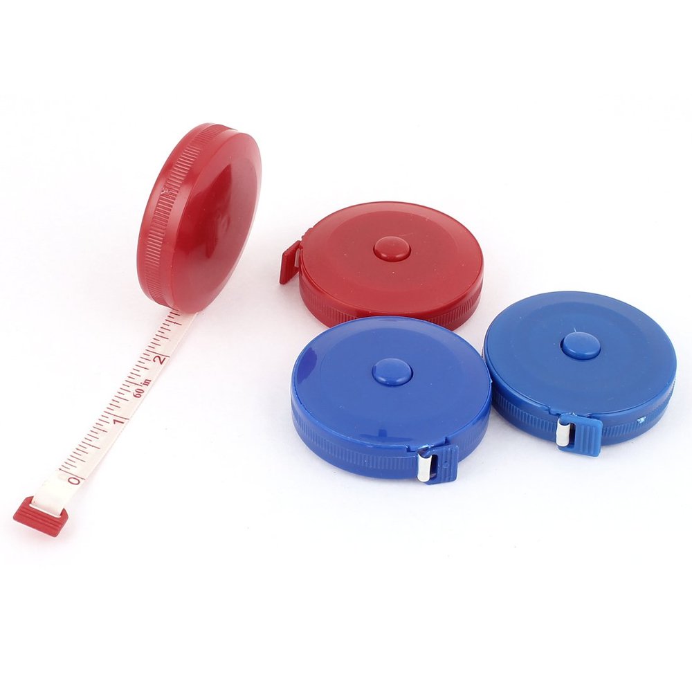 Aexit 4pcs 60" Tools & Home Improvement 1.5M Red Blue Plastic Round Housing Press Button Retractable Dual Measuring Tape Measures Tape Ruler