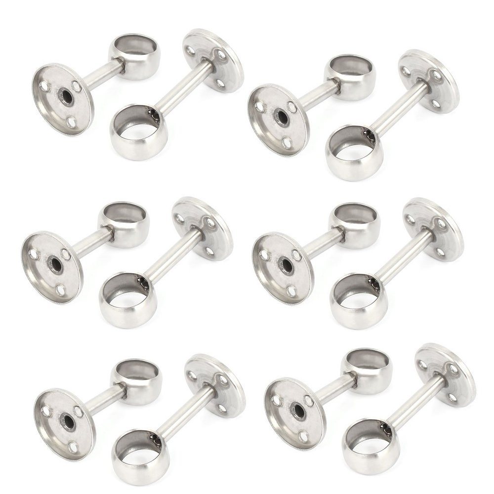 Aexit 22mm Dia Shower Curtains, Hooks & Liners Stainless Steel Wall Mounted Clothes Pipe Rod Lever Support Bracket Decorative Shower Curtain Hooks 12 Pcs
