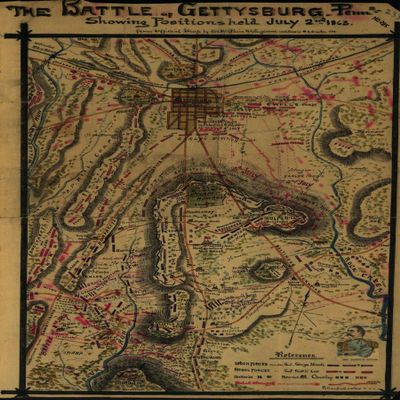 16" x 24" 1863-1865 Map of The Battle of Gettysburg Pennsylvania Showing Positions Held July 2nd