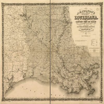 18" x 24" 1863 Colton's Map of The State of Louisiana & Eastern Part of Texas Compiled from United States Surveys