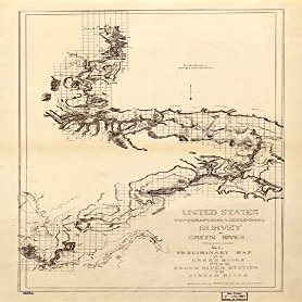 14" x 24" 1871 Map of United States Topographical & Geological Survey of Green River