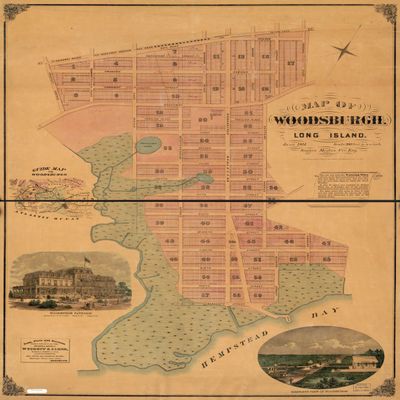 18" x 24" 1871 Map of Woodsburgh Long Island