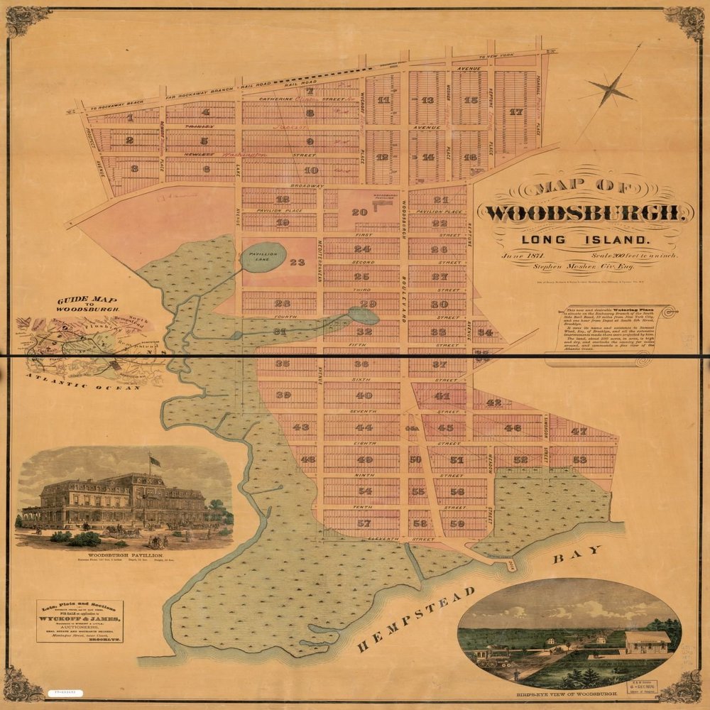18" x 24" 1871 Map of Woodsburgh Long Island