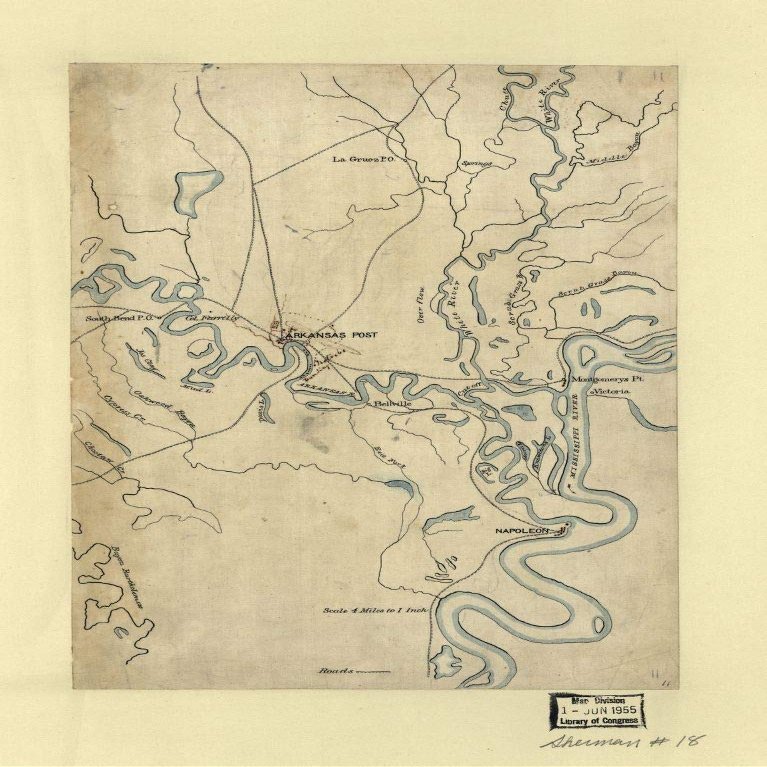 16" x 24" 1863 Map of The Environs of Arkansas Post Ark January