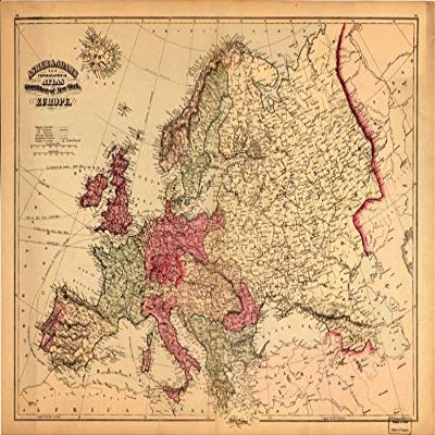 18" x 24" 1871 Map of Asher & Adams New Topographical Atlas & Gazetteer of New York-Europe
