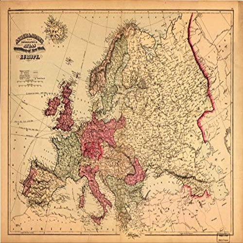 18" x 24" 1871 Map of Asher & Adams New Topographical Atlas & Gazetteer of New York-Europe
