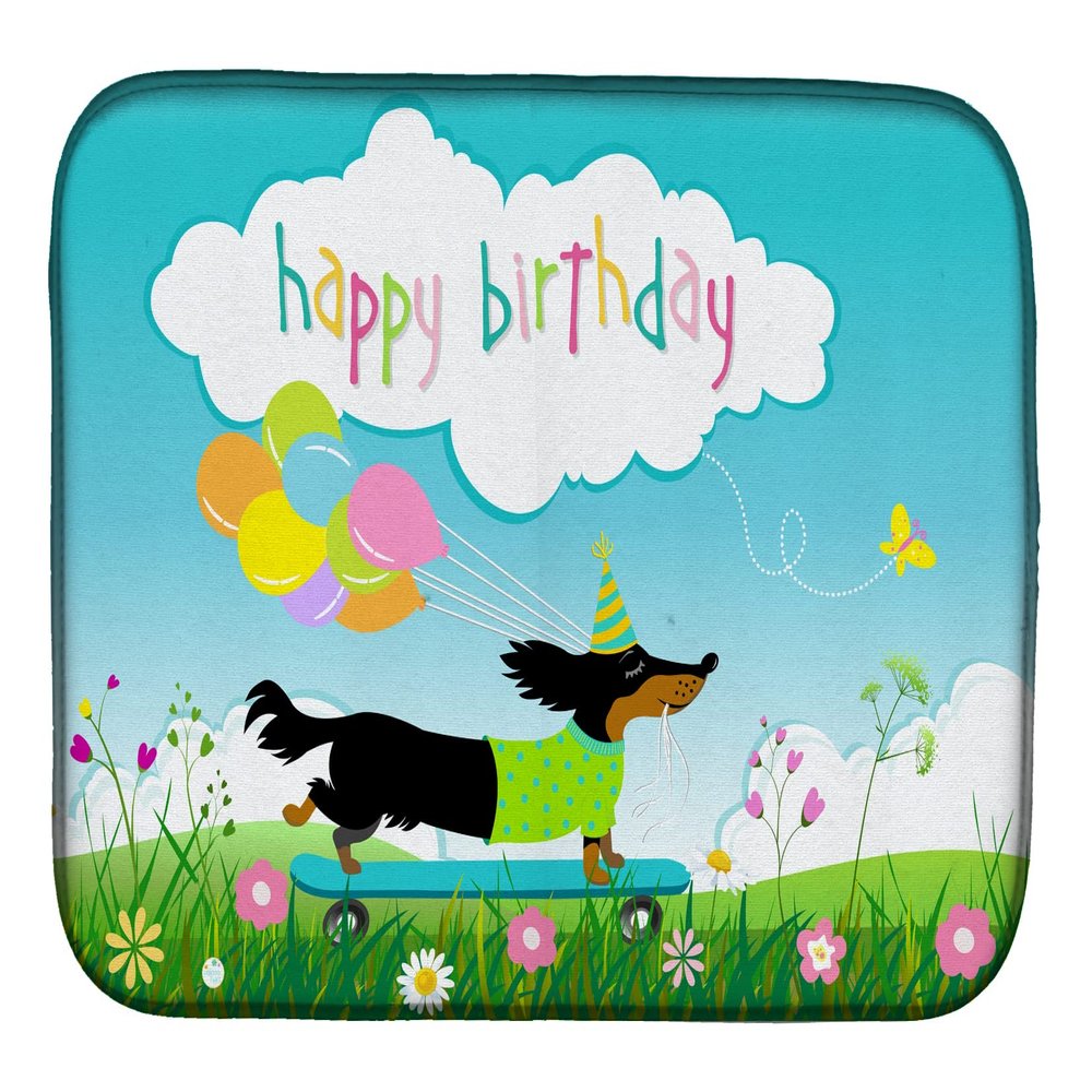 Caroline's Treasures VHA3029DDM Happy Birthday Dachshund Dish Drying Mat Absorbent Dish Drying Mat Pad for Kitchen Counter Dish Drainer Mat for Countertop, 14 x 21", Multicolor