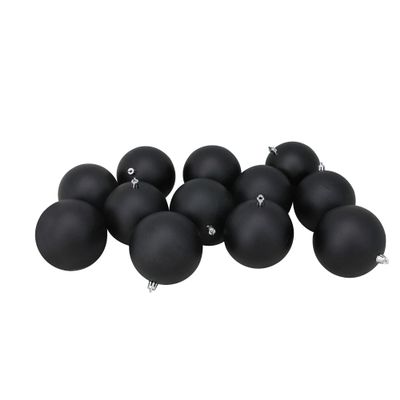12ct Jet Black Matte Shatterproof Christmas Ball Ornaments 4" (100mm)