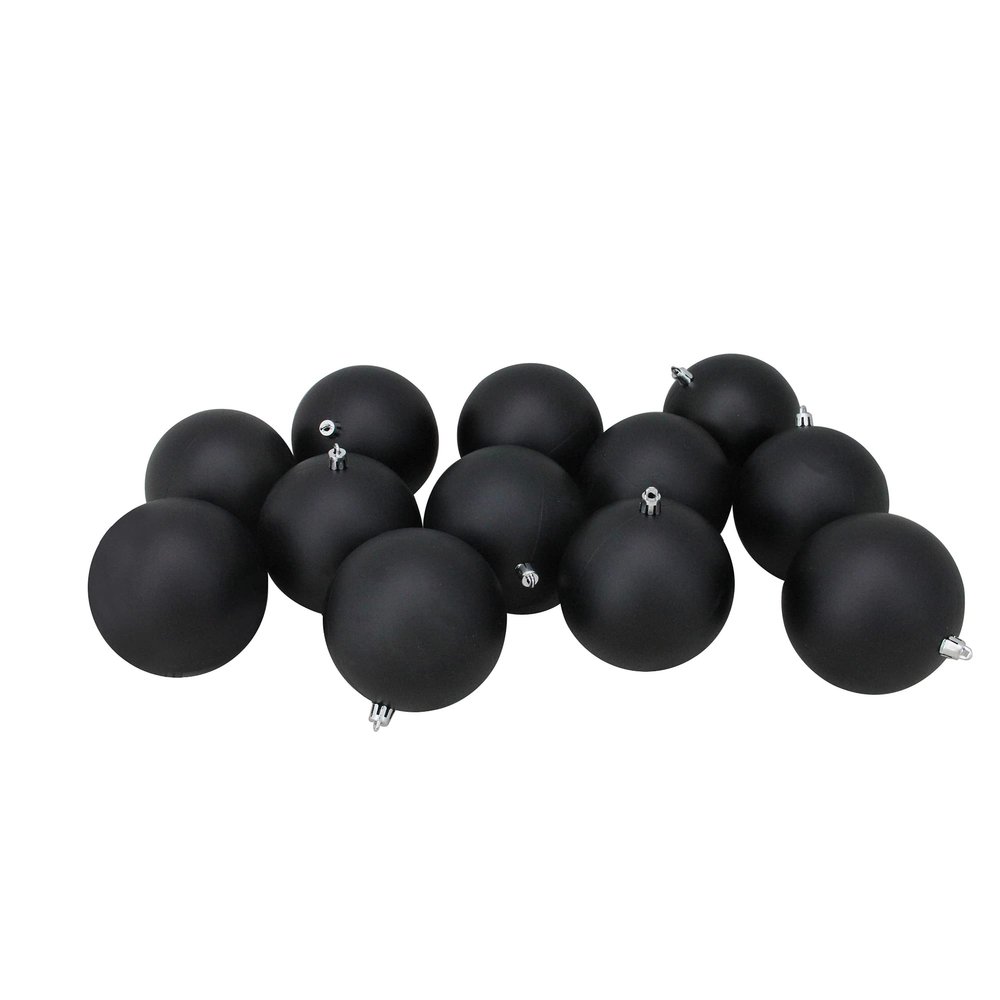 12ct Jet Black Matte Shatterproof Christmas Ball Ornaments 4" (100mm)