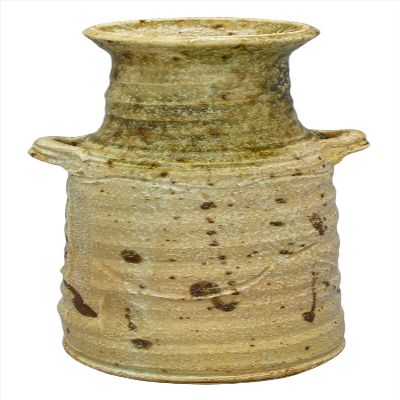 Mino Ware 039-0027 Teruyuki Mizuno Vase, Vase with Ears, Ash Glaze