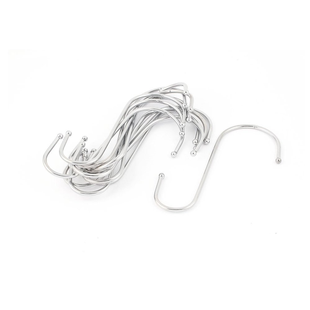 Aexit Household Kitchen Shower Curtains, Hooks & Liners Bathroom S Shaped Metal Hook Wall Hanger Silver Decorative Shower Curtain Hooks Tone 12Pcs