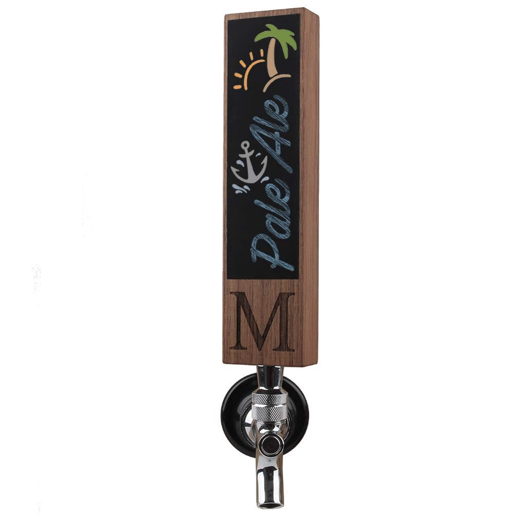 Fanfoobi Chalkboard Beer Tap Handle for Kegerator with Monogrammed M, Perfect For Home Bar, Laser Engraved Keg Tap Handles, Craft Beer Gift, 8 Inch Tall Walnut Wood