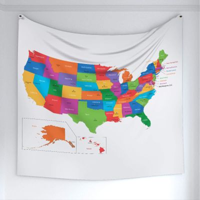 Ambesonne Colorful Tapestry, Design Borders with States and Cities United States of America US Map Print, Fabric Wall Hanging Decor for Bedroom Living Room Dorm, 60" X 40", Multicolor