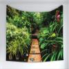 Ambesonne Peace Garden Tapestry, Garden with Tropical Plants and Wooden Path Tranquility Harmony Theme, Fabric Wall Hanging Decor for Bedroom Living Room Dorm, 60" X 40", Green Pale Brown view 1