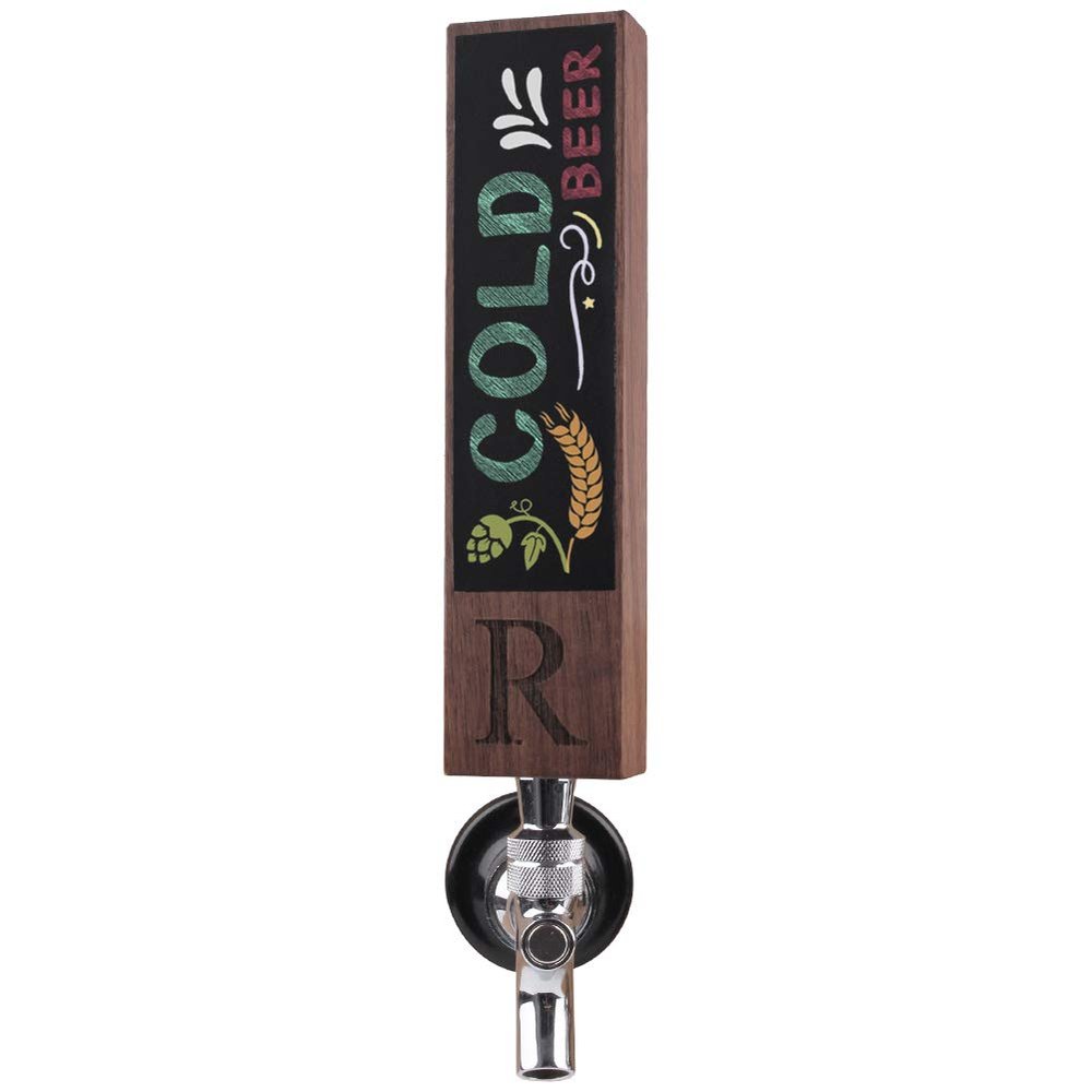 Fanfoobi Monogrammed R Wood Beer Tap Handle for Home Brew Kegerators, Home Bar, Draft Beer Tap Chalkboard, Beerlover Gift for Men, 8 Inch Tall Walnut Wood