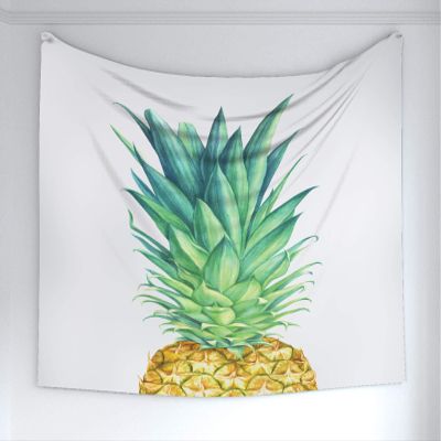 Ambesonne Pineapple Tapestry, Contemporary Tropical Fruit Art Hand Painting on Plain Backdrop, Fabric Wall Hanging Decor for Bedroom Living Room Dorm, 60" X 40", Green White