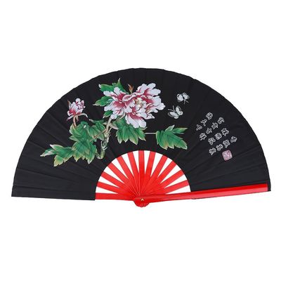 Tai Chi Fan, Chinese Japanese Kung Fu Tai Chi Handheld Fan Traditional Chinese Hand Held Folding Fan with Flower for Women and Men(Black)
