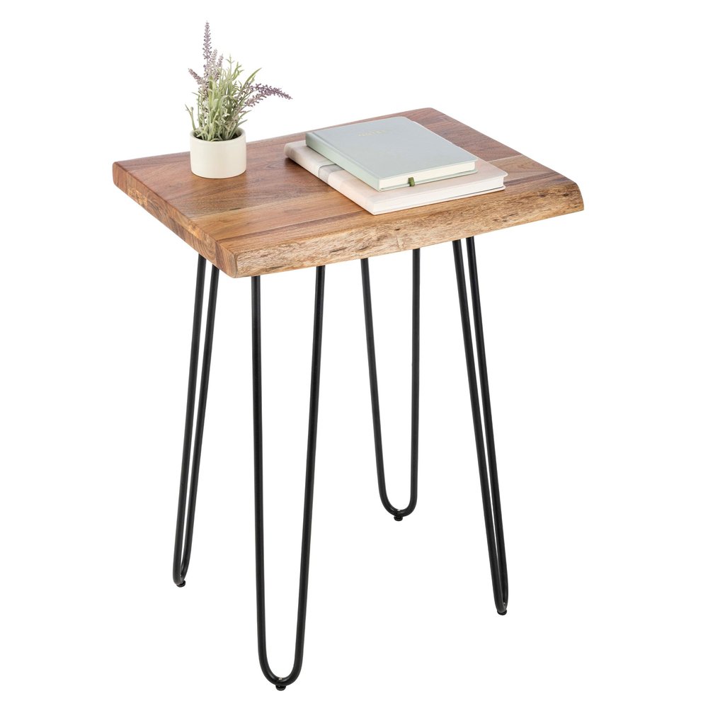 Alaterre Furniture Natural Live Edge End Table - 15 x 20 x 27 Acacia Wood Side Table with Metal Hairpin Legs and Protective Floor Pads - Mid Century Modern Living Room Furniture (Natural)