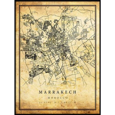 Marrakech map vintage style poster print | Old city artwork prints | Antique style home decor | Morocco wall art gift | map to frame 20x30