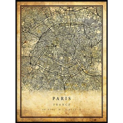 Paris map vintage style poster print | Old city artwork prints | Antique style home decor | France wall art gift | map art 20x30