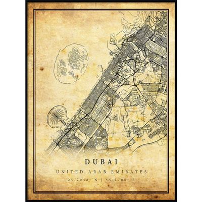Dubai map vintage style poster print | Old city artwork prints | Antique style home decor | United Arab Emirates wall art gift | map art 20x30