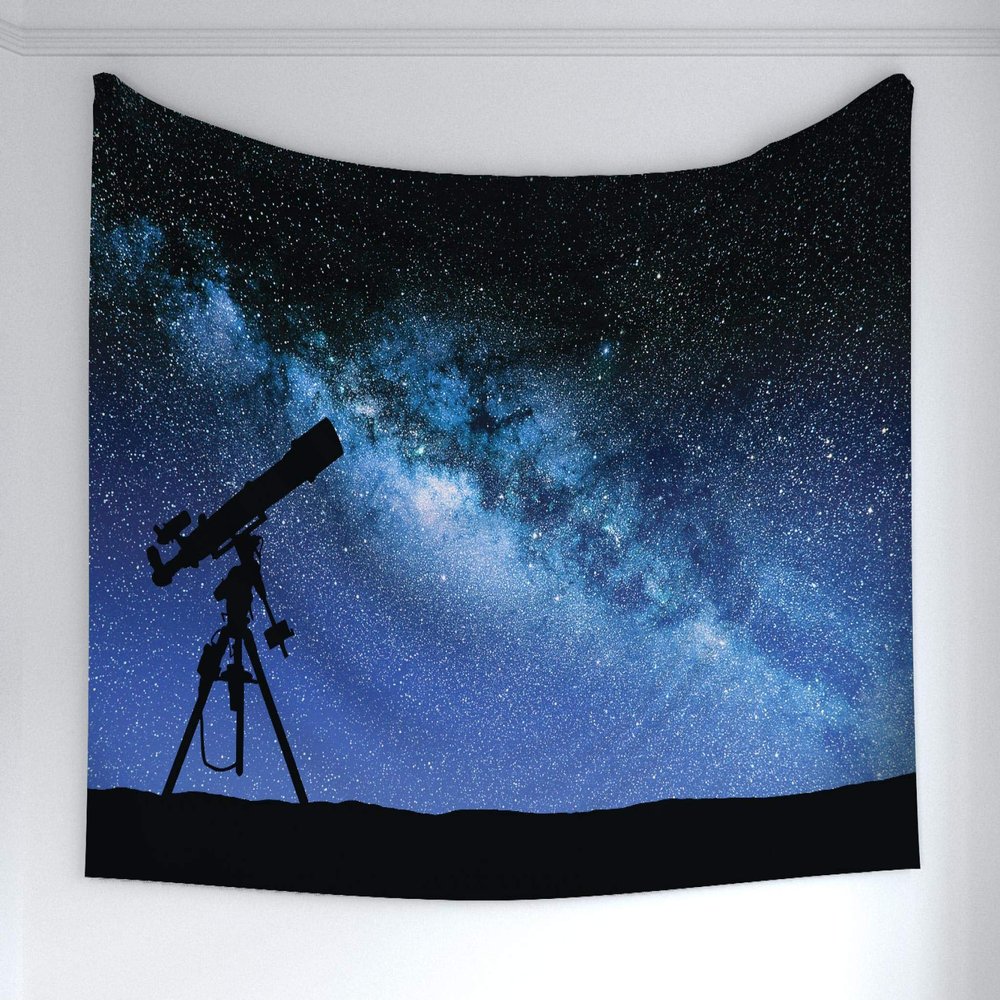 Ambesonne Galaxy Tapestry, Telescope Valley Under Starry Night Sky Milky Way Atmosphere Galaxy Astronomy, Fabric Wall Hanging Decor for Bedroom Living Room Dorm, 60" X 40", Dark Blue Black