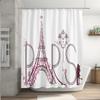 Amagical 4PCS Paris Tower Eiffel Shower Curtain Set with Bathroom Mat Set,Paris Lettering Pink Flowers Couple Trip Print Bath Mat Contour Mat Toilet Cover Shower Curtain view 2