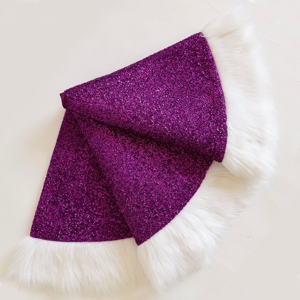 Gireshome Purple Sparkle Sequin Blingbling Center, White Faux Fur Border Christmas Tree Skirt - 50inch