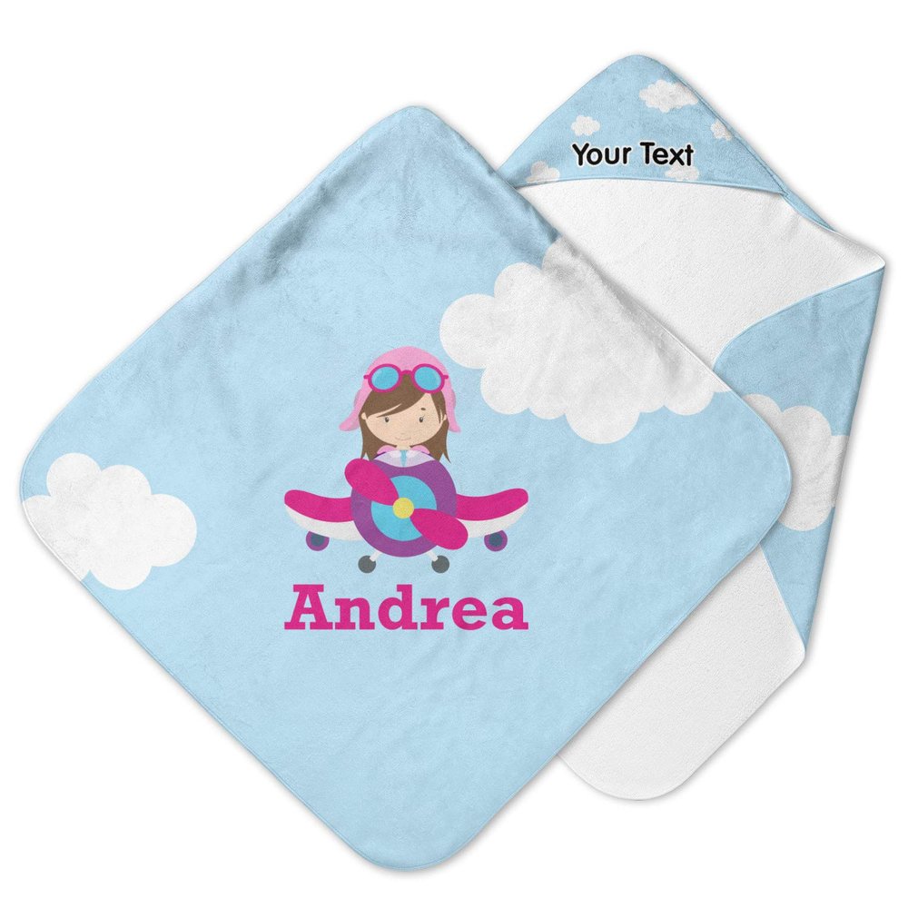 YouCustomizeIt Personalized Airplane & Girl Pilot Hooded Baby Towel