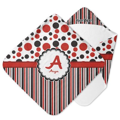 YouCustomizeIt Personalized Red & Black Dots & Stripes Hooded Baby Towel