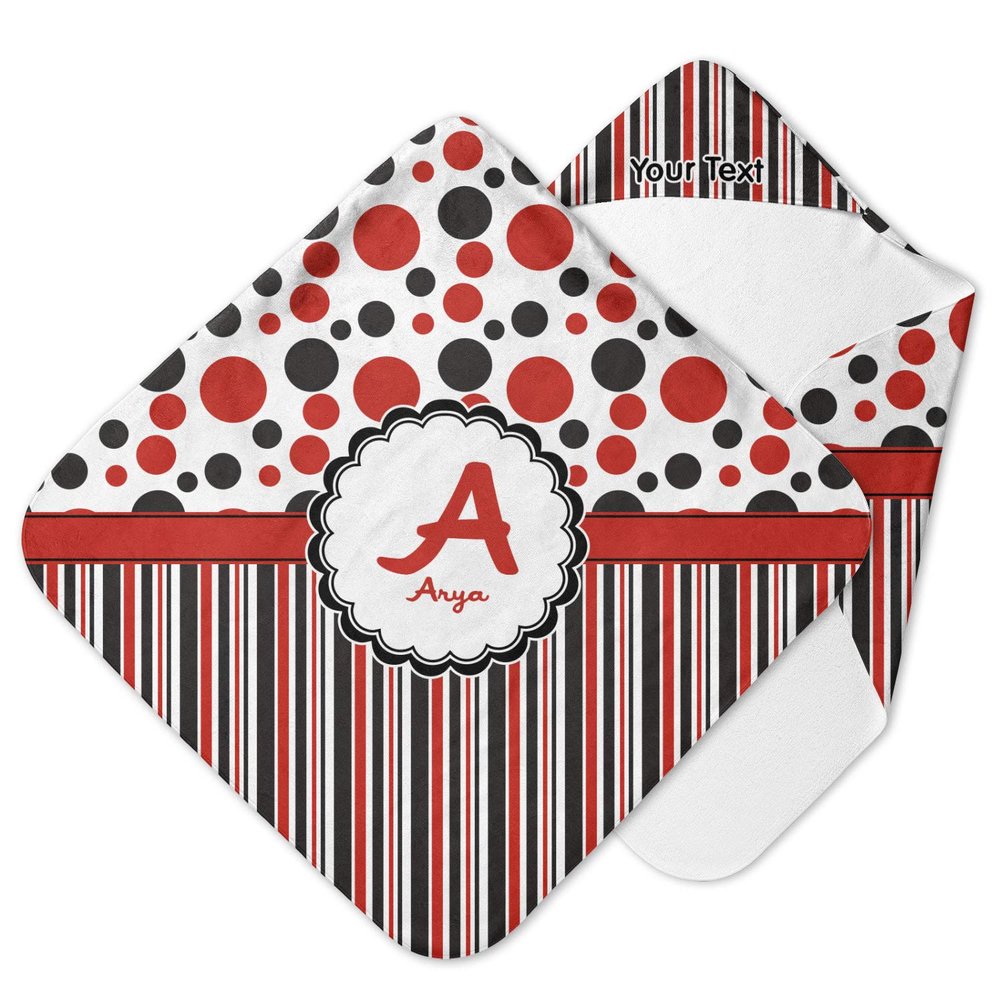YouCustomizeIt Personalized Red & Black Dots & Stripes Hooded Baby Towel