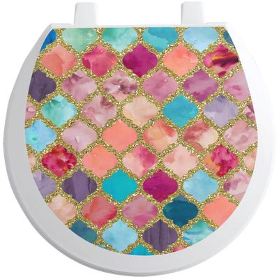 YouCustomizeIt Glitter Moroccan Watercolor Toilet Seat Decal - Round
