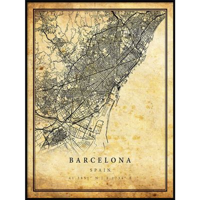 Barcelona map Vintage Style Poster Print | Old City Artwork Prints | Antique Style Home Decor | Spain Wall Art Gift | Historic map 18x24