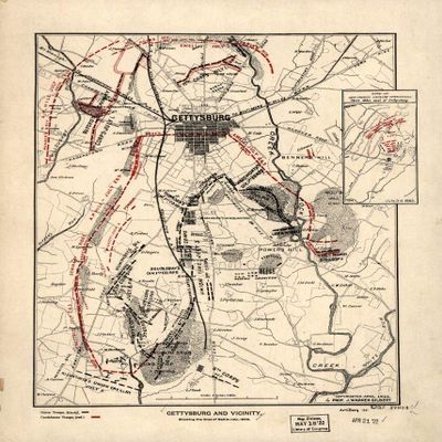 18" x 24" 1922 Map of Gettysburg & Vicinity Showing The Lines of Battle On July 1863