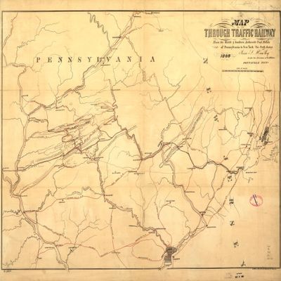 18" x 24" 1868 Map Of Through Traffic Railway From The Middle & Southern Anthracite Coal Fields Of Pennsylvania To New York Via Perth Amboy Jesse L. Hawley Under Direction Of R.A Wilder