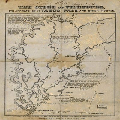 16" x 24" 1863 Map of The Siege of Vicksburg Its Approaches by Yazoo Pass & Other Routes