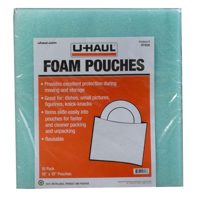 U-Haul Cushion Foam Pouches - Protect Fragile Dishes, Picture Frames, Decorations, Bowls, Glassware - Dish Protectors - 10 Pack, 16" x 18"