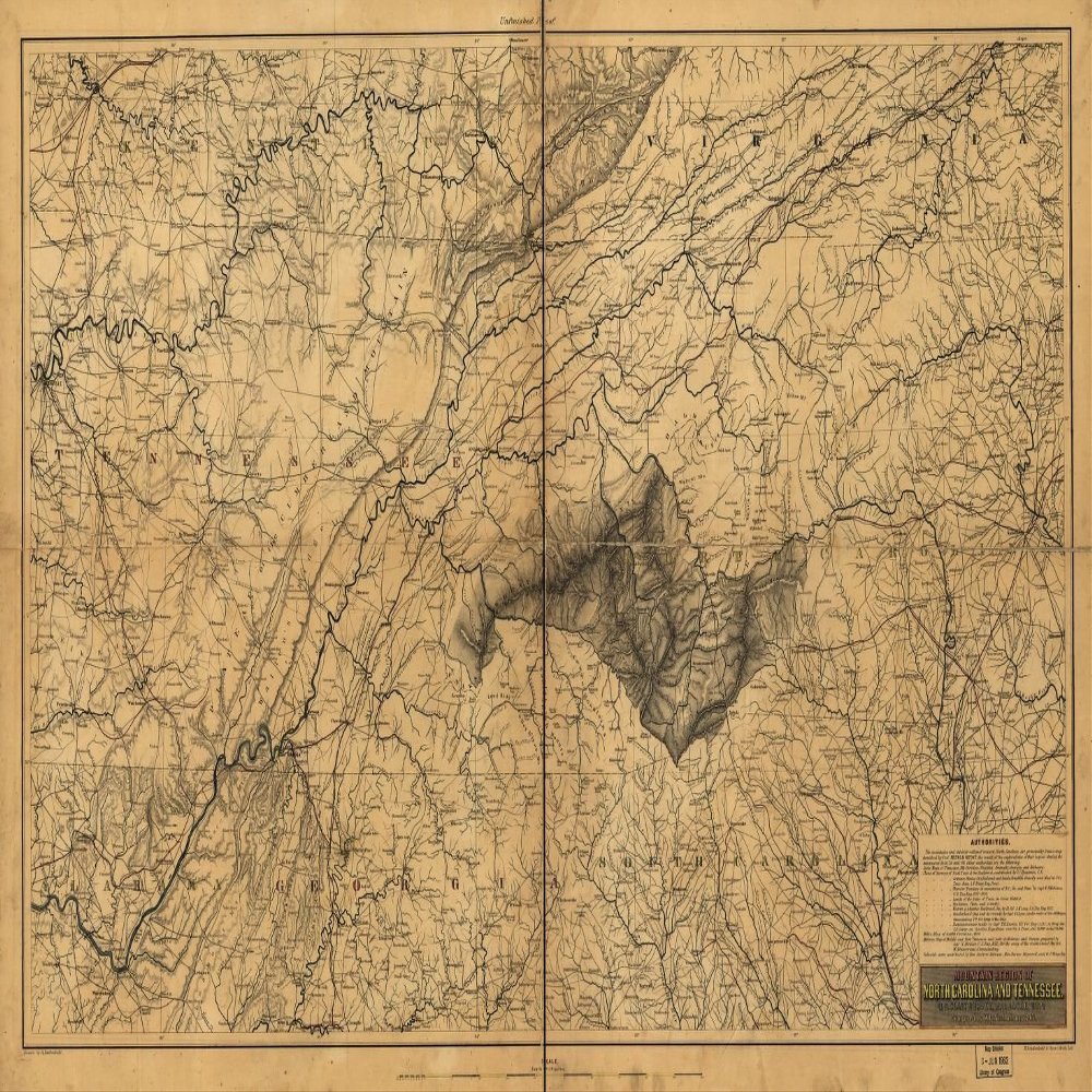 14" x 24" 1863 Map of The Mountain Region of North Carolina & Tennessee