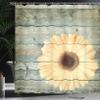 Lunarable Floral Shower Curtain, Rustic Wooden Planks with Sunflower Floral Oak Tree Daisy Gerbera Country, Cloth Fabric Bathroom Decor Set with Hooks, 69" W x 75" L, Grey Yellow view 3