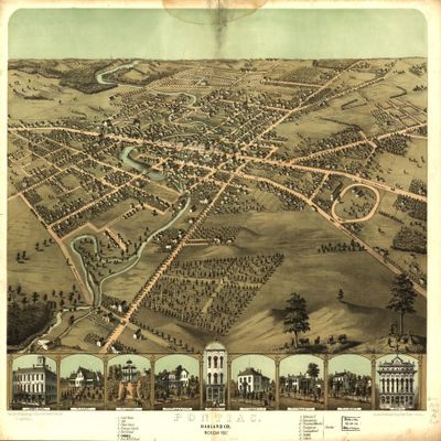 18" x 24" 1867 Map of Pontiac Oakland County Michigan