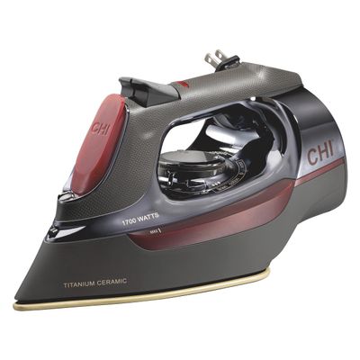 CHI Steam Iron for Clothes with 8 Retractable Cord, 1700 Watts, 3-Way Auto Shutoff, 400+ Holes, Professional Grade, Temperature Control Dial, Titanium Infused Ceramic Soleplate, Black/Chrome (13109)