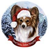 Holiday Pet Gifts Papillon Sable and White Santa Hat Dog Porcelain Ornament