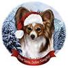 Holiday Pet Gifts Papillon Sable and White Santa Hat Dog Porcelain Ornament view 1