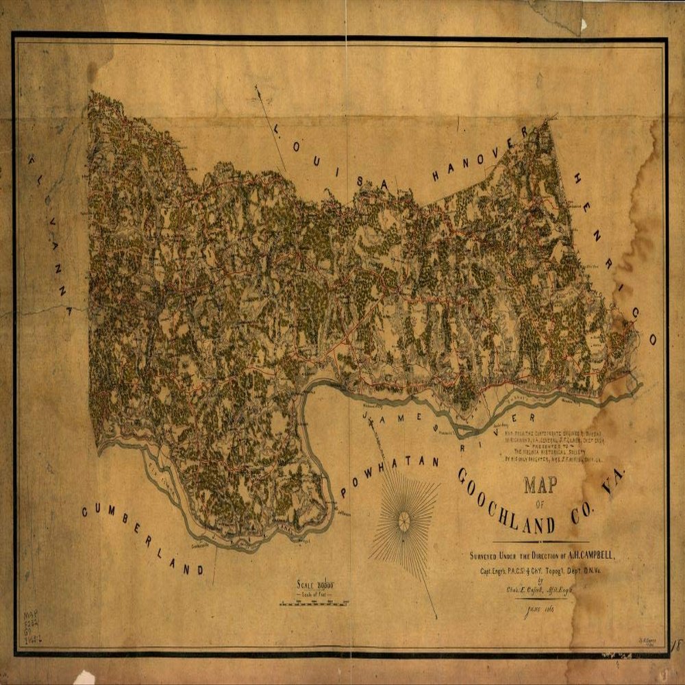14" x 24" 1863 Map of Goochland County Virginia